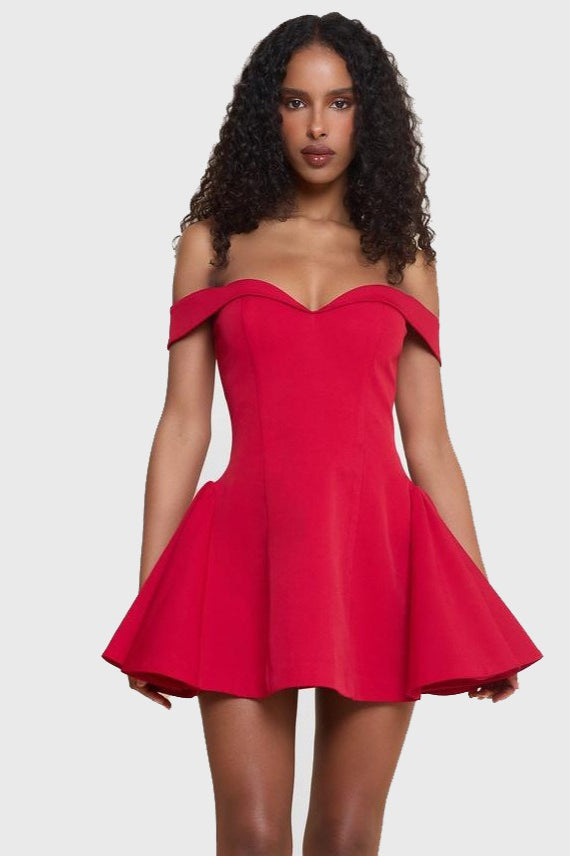 Contrast Bustier Ruffle Cocktail Dress S / Red