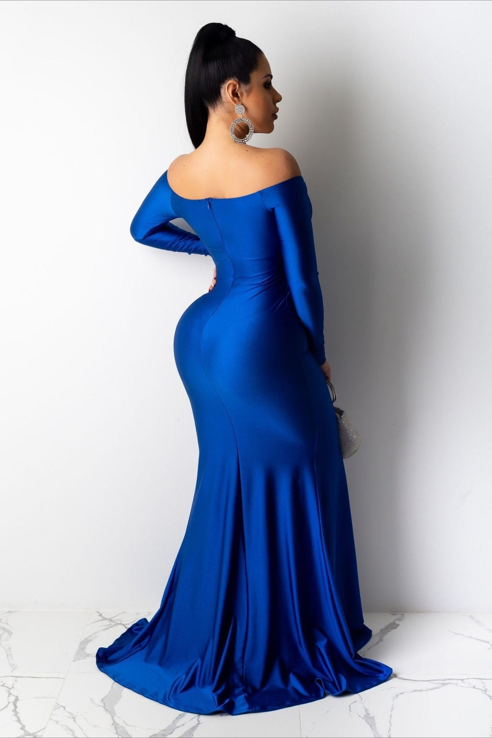 Long Sleeve Bodycon Maxi Formal Dress S / Blue