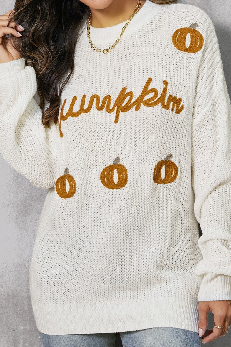 Pumpkin Graphic Knit Sweater White / S