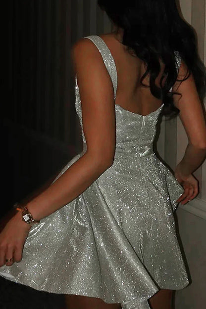 Glitter Silk Spaghetti Strap Midi Dress