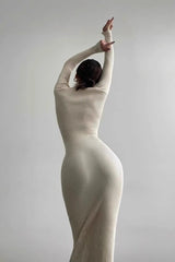 Semi-High Neck Slim Fitted Knit Sweater Dress