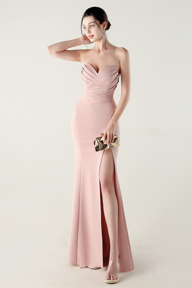 Strapless Sweetheart Pleated Party Dress Pink / S