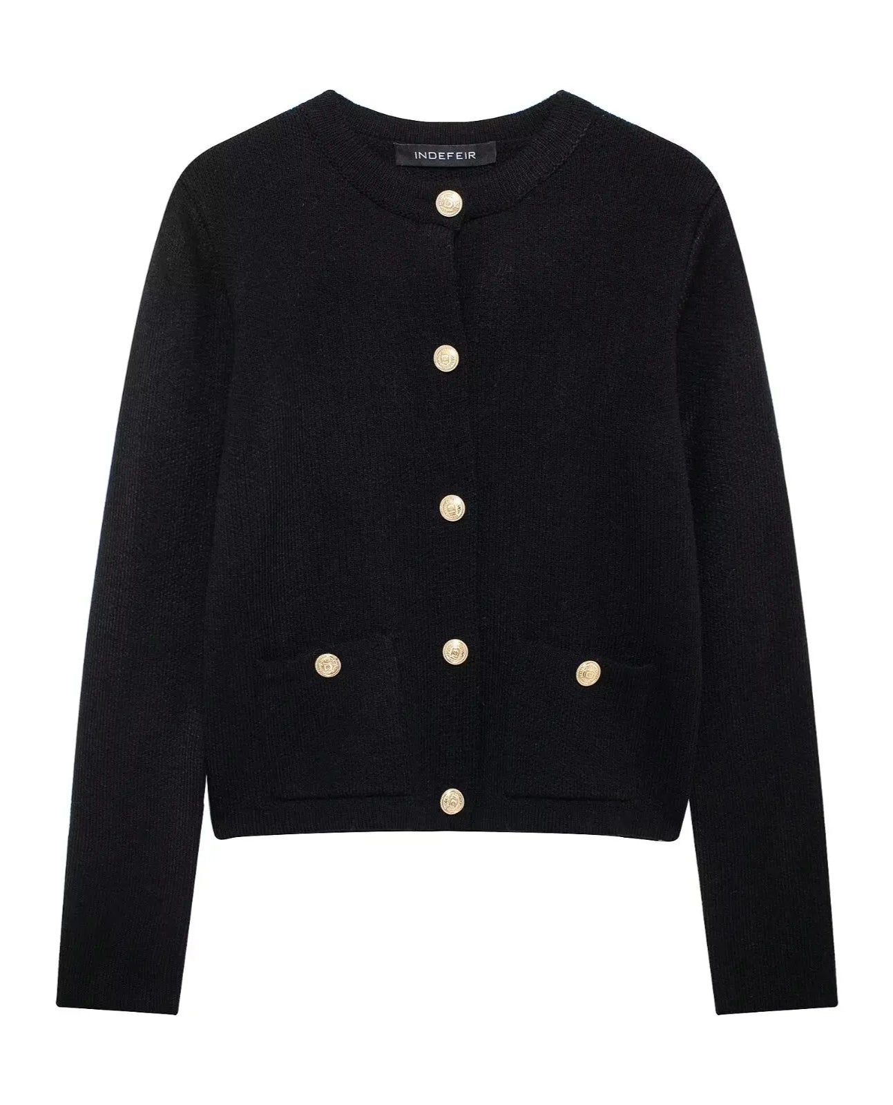 Cropped Knit Pocket Cardigan Black / S