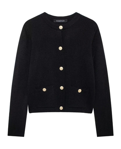 Cropped Knit Pocket Cardigan Black / S
