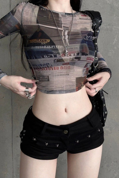 Ruched Mesh Vintage T-Shirt