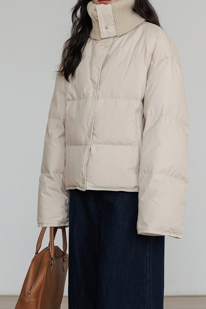 Knit Collar White Duck Down Puffer Jacket