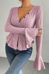 Flounced V-Neck Bodycon Knit Top