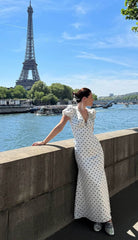 French Style Polka Dot V-Neck Bodycon Maxi Dress