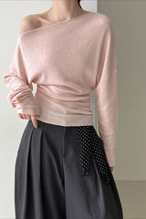 Waist Defining Asymmetric Shoulder Knit Top