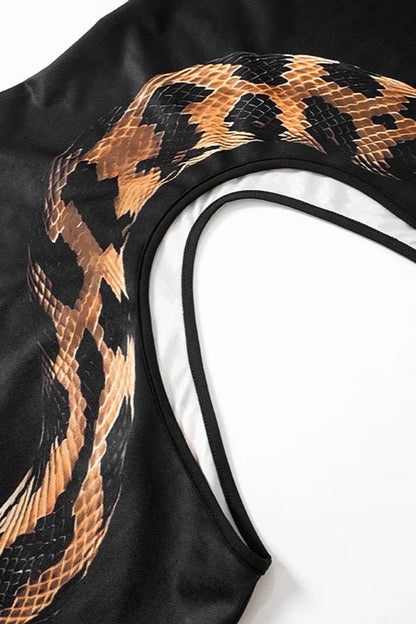 Snake Print Hollow Out Midi Dress