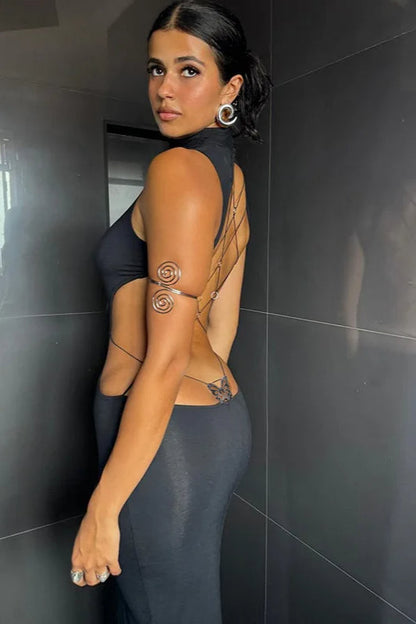 Backless Bandage Butterfly Detail Sleeveless Maxi Dress