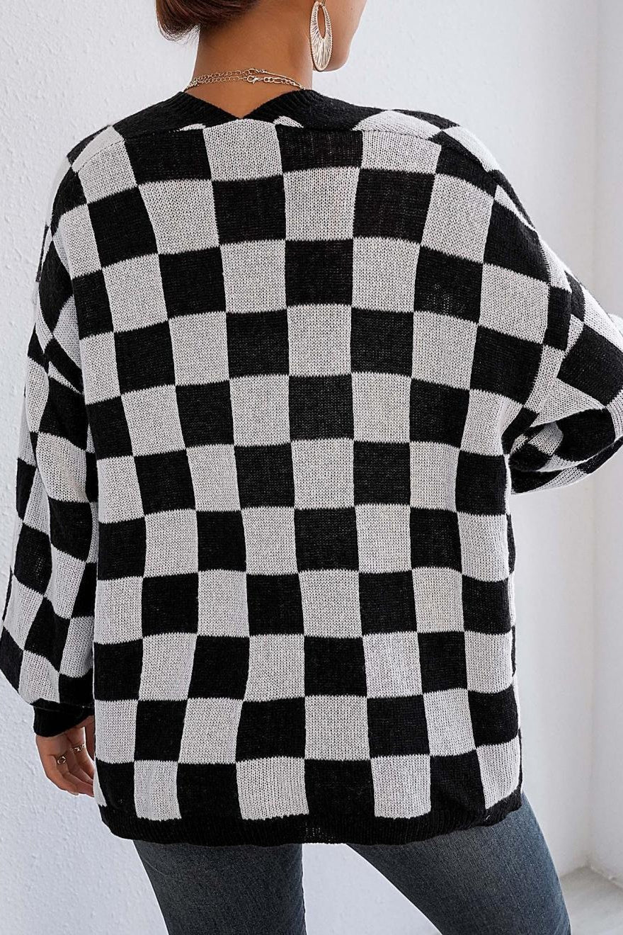Checkered Knit Cardigan