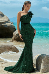 Long Sequin Mermaid Gown Formal Dress S / Green