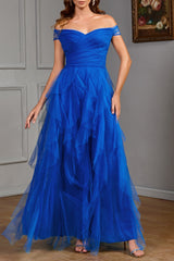 Solid Off Shoulder Tulle Gown Formal Dress