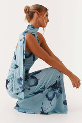 Tie Dye Mesh Spaghetti Strap Maxi Party Dress