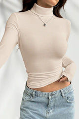 Elegant Fitted Long Sleeve Turtle Neck Knit Top
