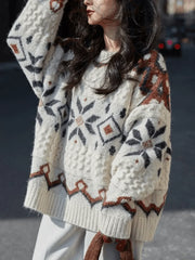 Fair Isle Christmas Pullover Sweater Beige / ONE SIZE Sweaters