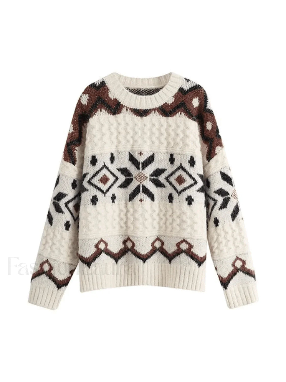 Fair Isle Christmas Pullover Sweater Beige / ONE SIZE Sweaters