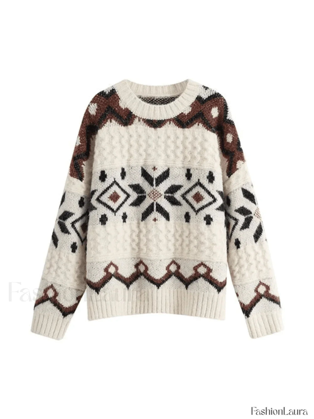 Fair Isle Christmas Pullover Sweater Beige / ONE SIZE Sweaters