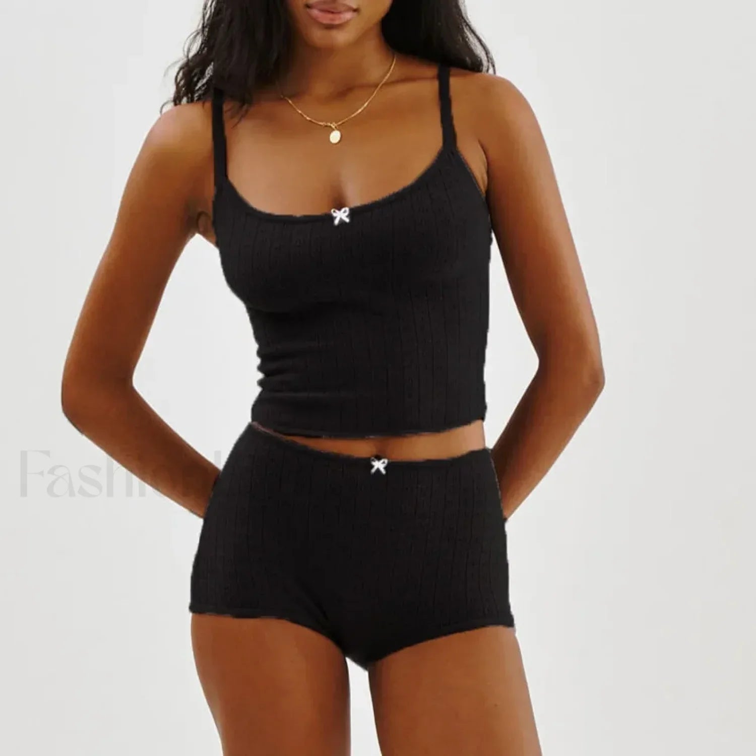 Fairy Grunge Lace Trim Tube Top Shorts Two Piece Set Black / S