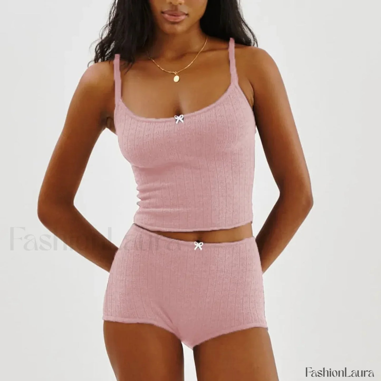 Fairy Grunge Lace Trim Tube Top Shorts Two Piece Set Pink / S