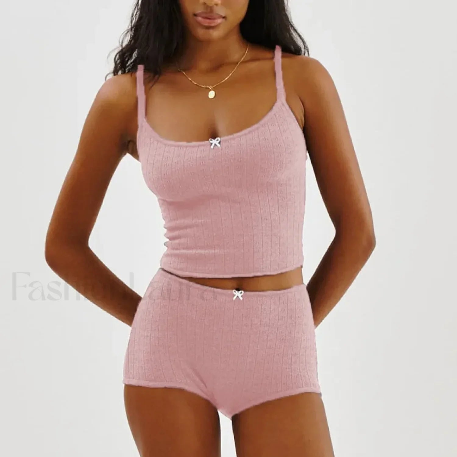 Fairy Grunge Lace Trim Tube Top Shorts Two Piece Set Pink / S