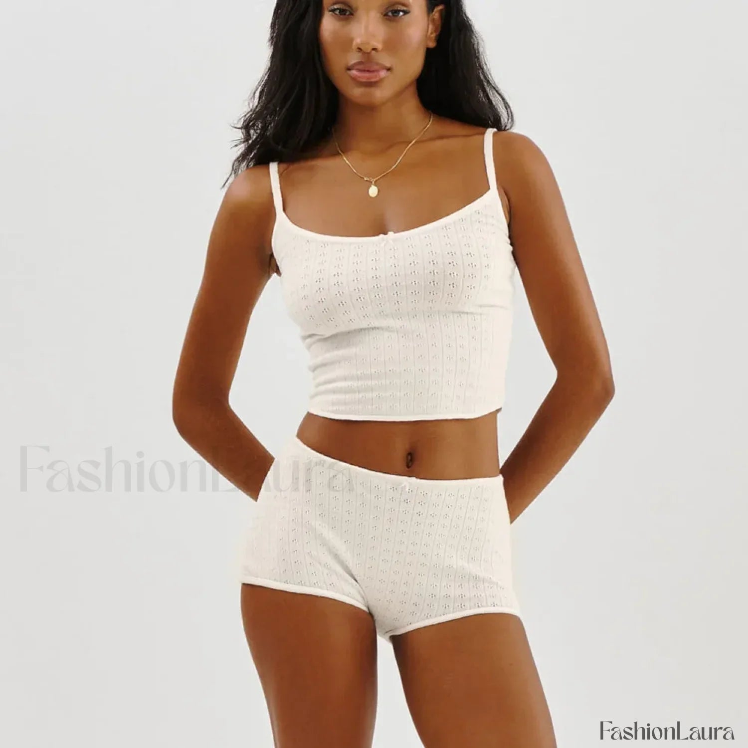 Fairy Grunge Lace Trim Tube Top Shorts Two Piece Set White / S