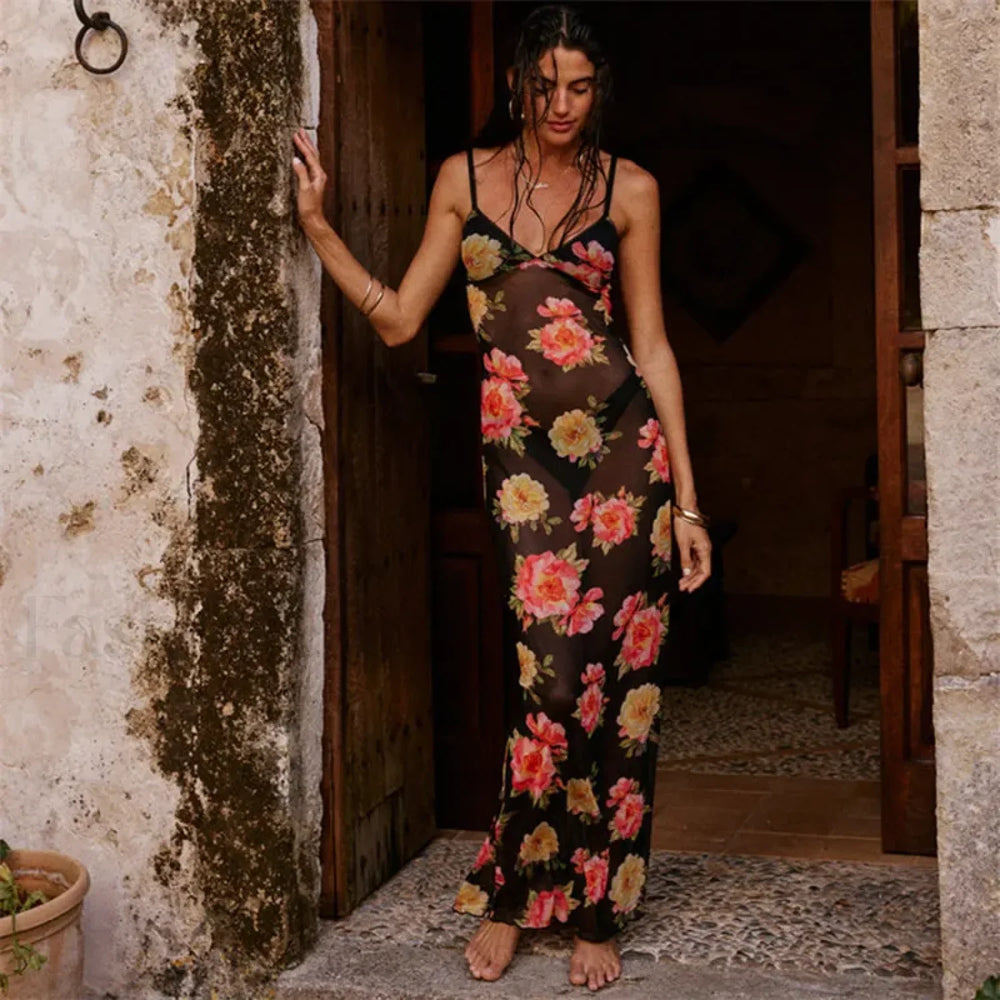 Fairy Grunge Strappy Floral Dress Black / S