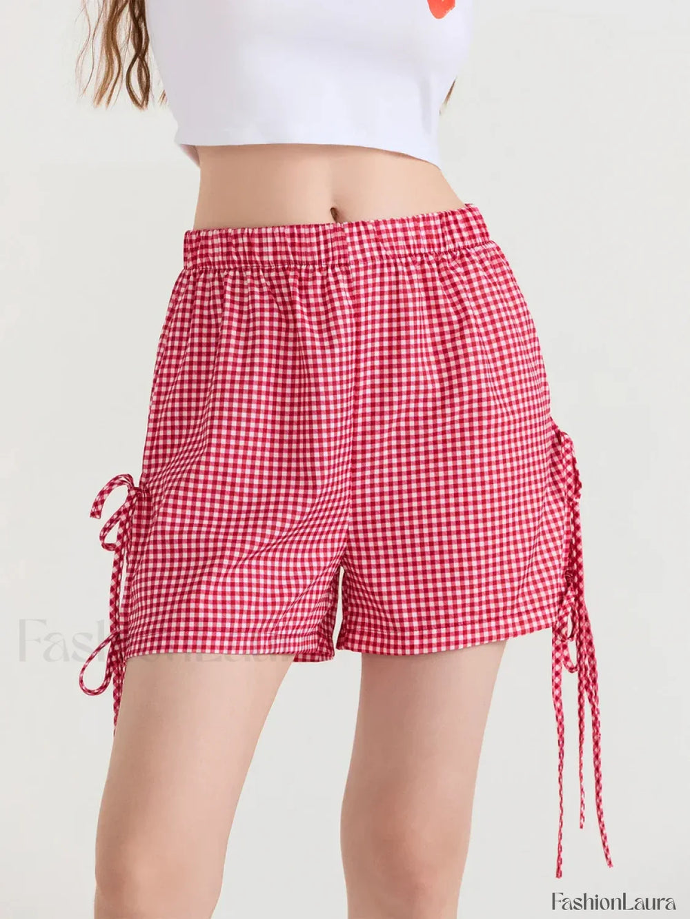 Fairycore Cute Bowknot Casual Loose Fit Streetwear Short red / S