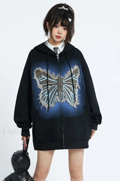 Fall Retro American Street Hoodie Black / S