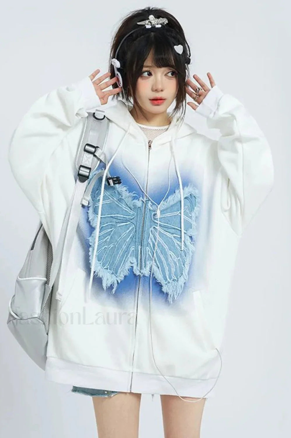 Fall Retro American Street Hoodie White / S