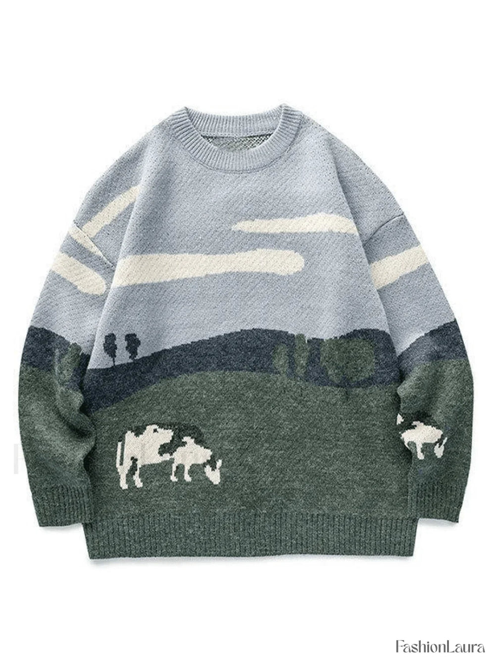 Farm Land Jacquard Knit Sweater Blue / M Sweaters