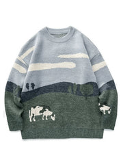 Farm Land Jacquard Knit Sweater Blue / M Sweaters