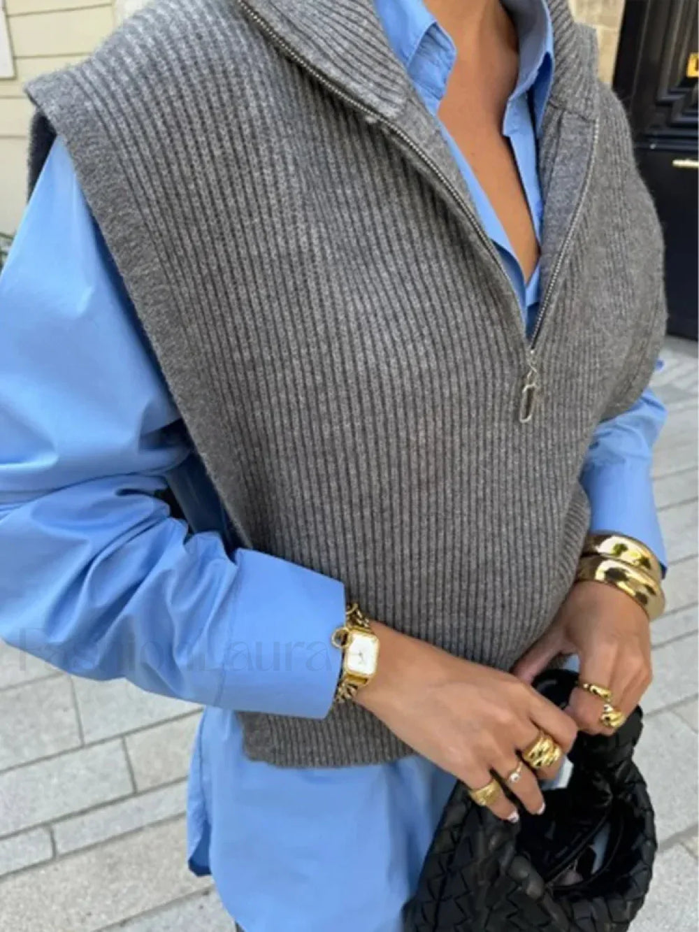 Fashion Solid Lapel Soft Women’s Knit Vest Sleeveless Loose Sweater Sweaters L