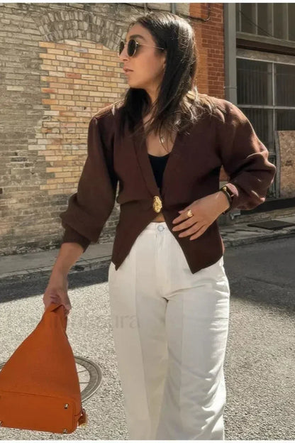 Fashion V neck Button Cardigan