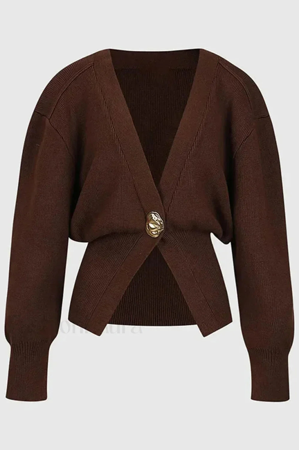 Fashion V neck Button Cardigan Coffee / S