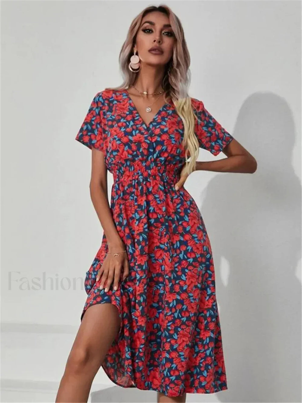 Fashionable Floral Holiday Sleeveless Chic Summer Long Midi Dress CORAL / S