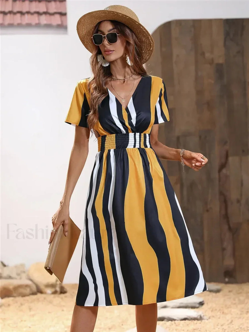 Fashionable Floral Holiday Sleeveless Chic Summer Long Midi Dress Black Yellow / S