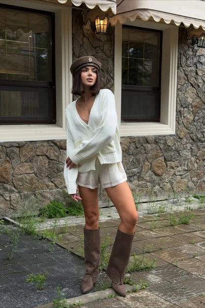 Fashionable Loose Fit V Neck Knit Sweater