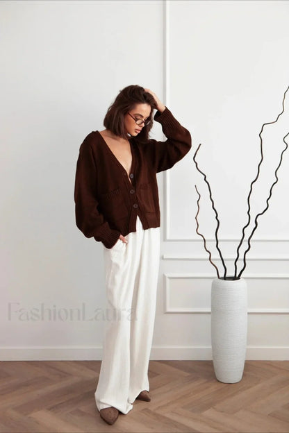 Fashionable Loose Fit V Neck Knit Sweater