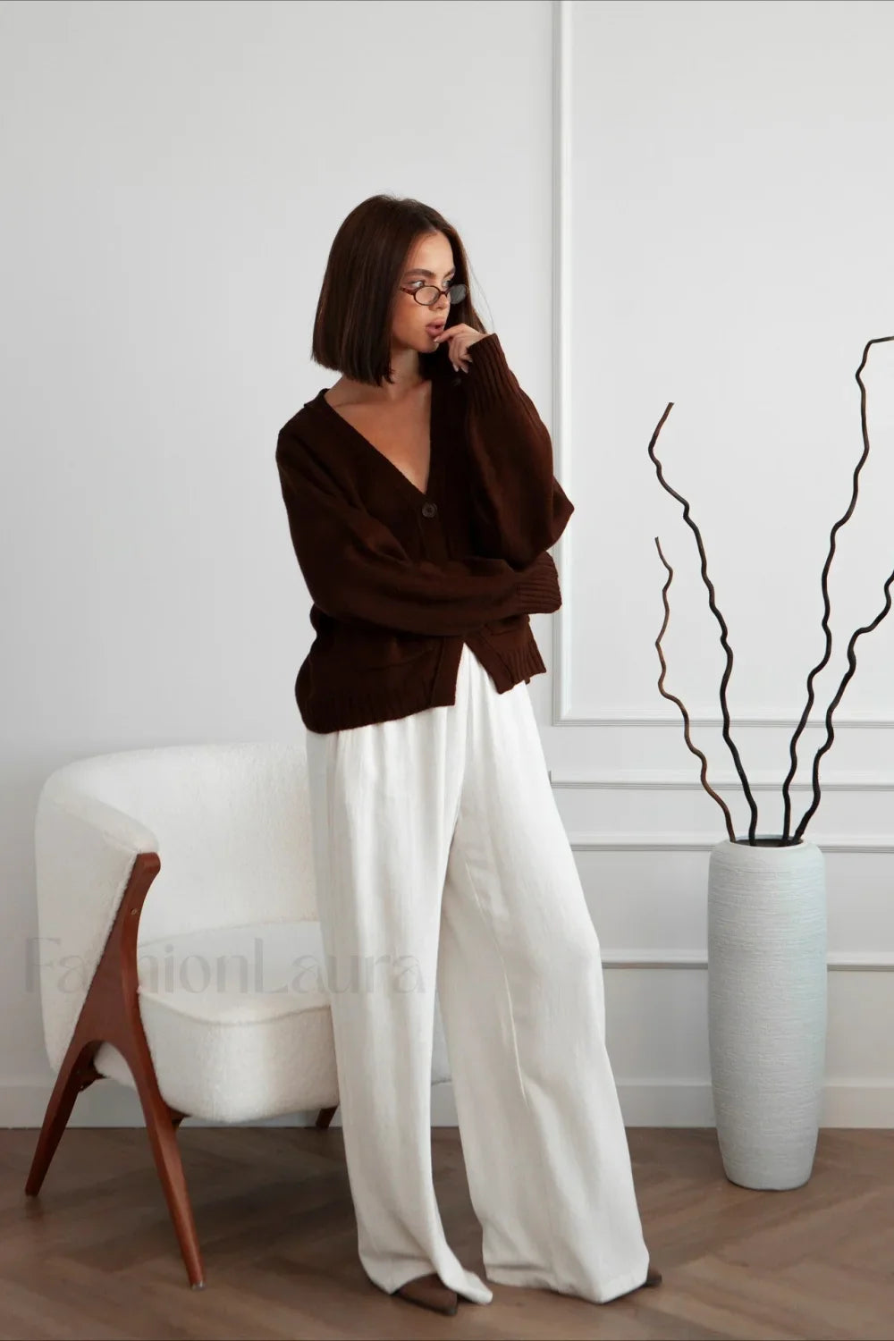 Fashionable Loose Fit V Neck Knit Sweater