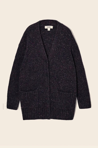 Fashionable Wool Blend Knit Cardiga Navy blue / XS