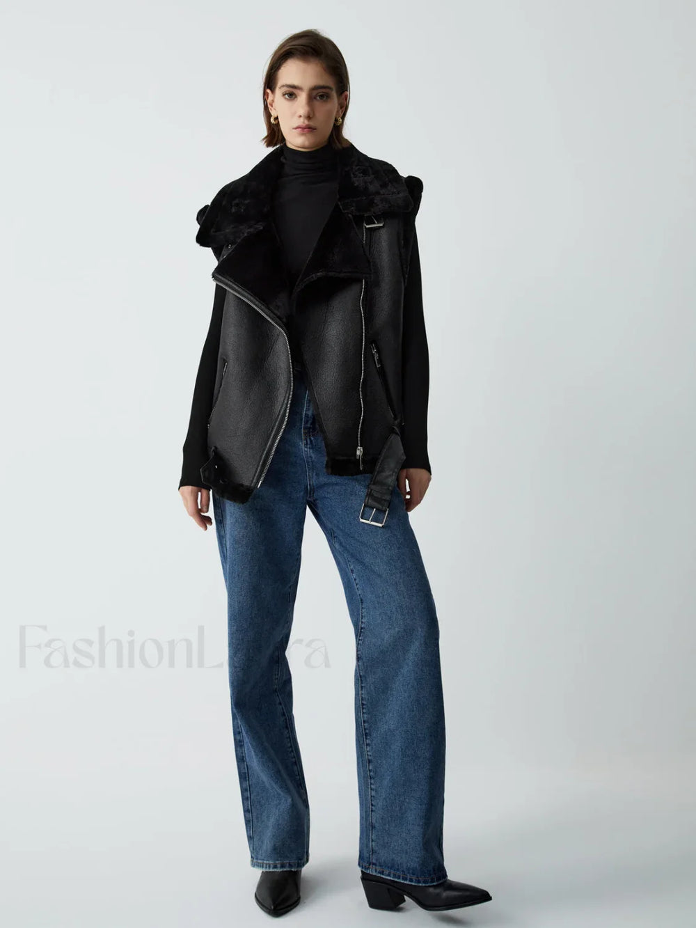 Faux Fur Graceful Leather Vest Vests