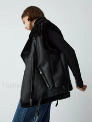 Faux Fur Graceful Leather Vest Vests