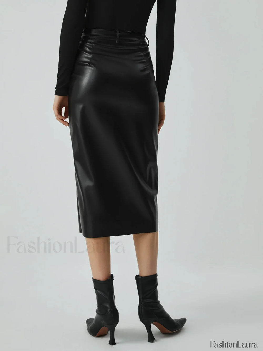 Faux Leather Graceful Pockets Midi Skirt Skirts