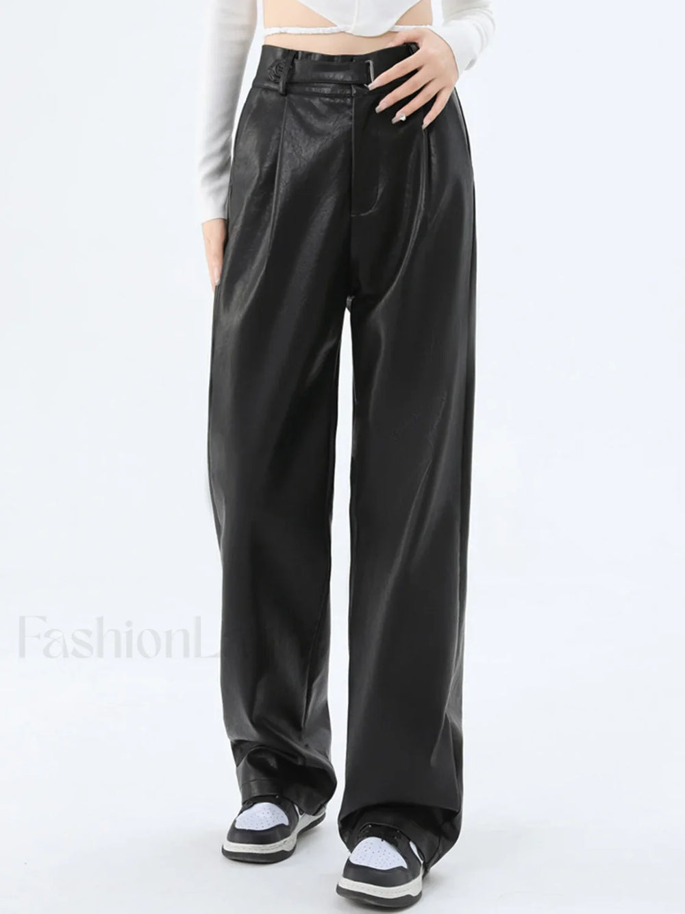 Faux Leather Graceful Straight Leg Pants Pants