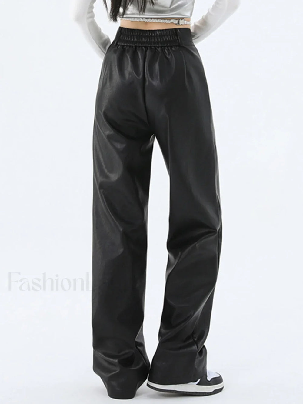 Faux Leather Graceful Straight Leg Pants Pants