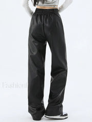Faux Leather Graceful Straight Leg Pants Pants