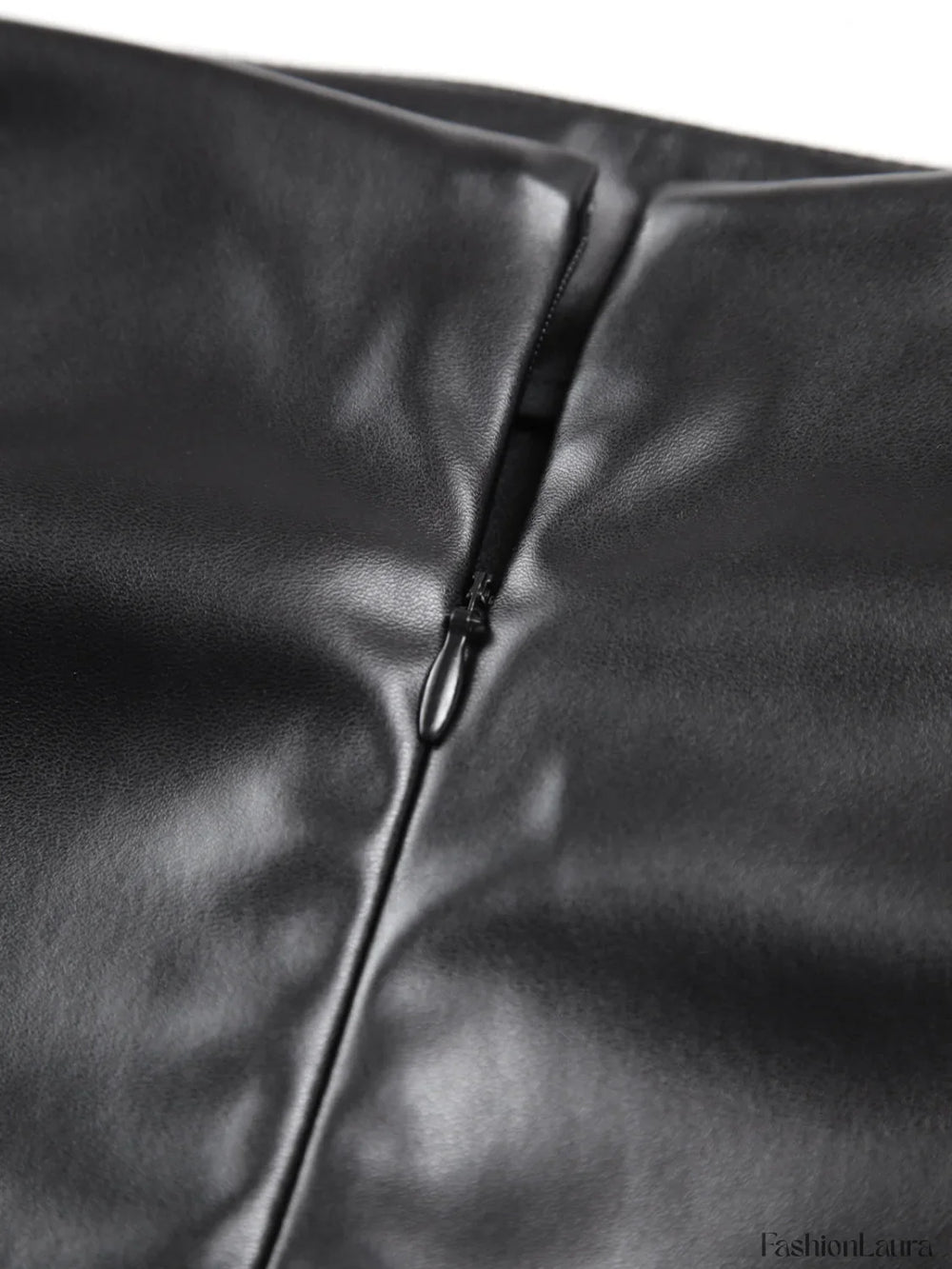 Faux Leather Ruched Trendy Slit Midi Skirt Skirts