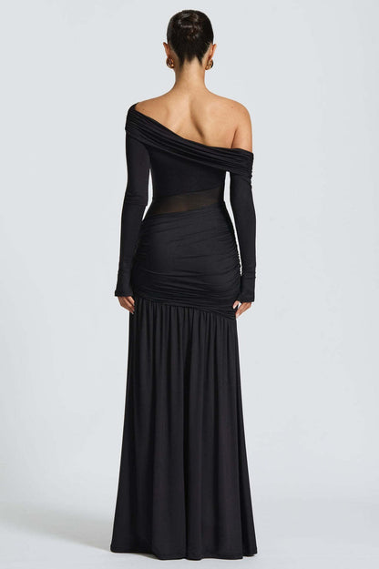 Sheer Pleated Off Shoulder Party Dress